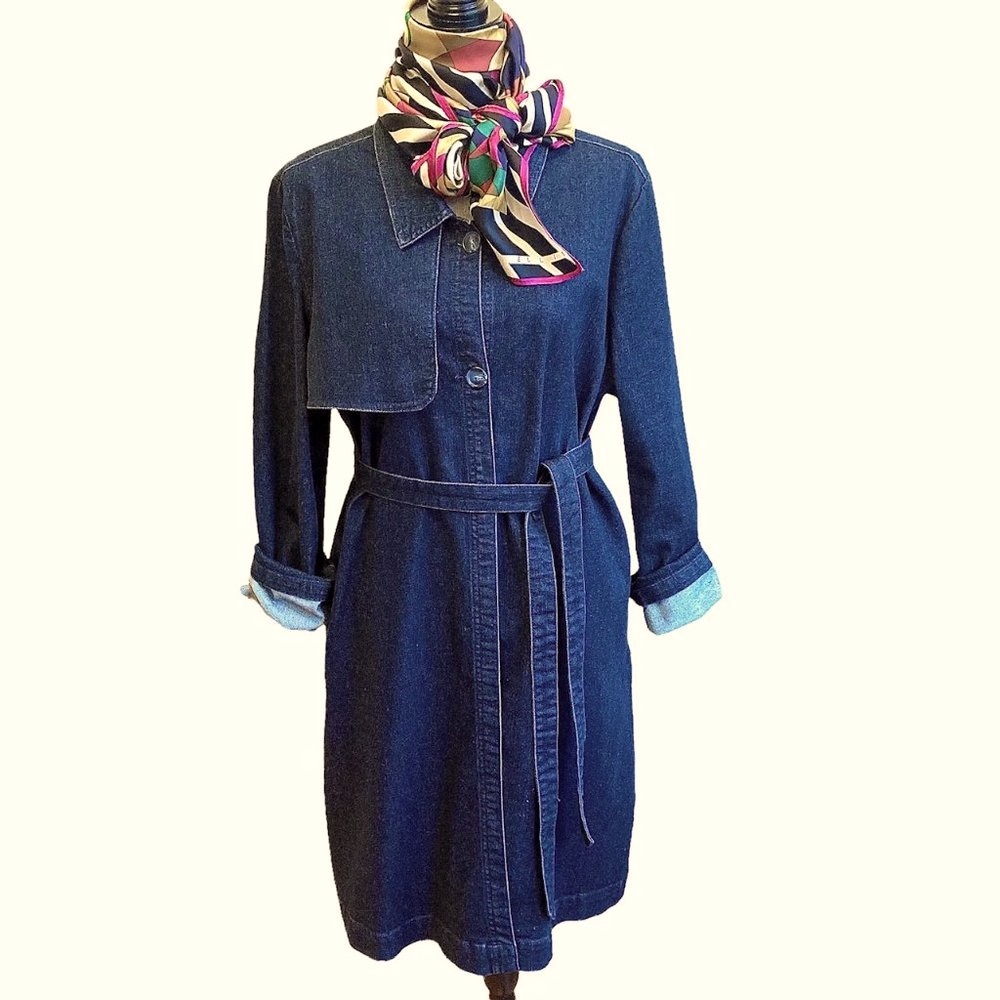 Just Fab Belted Denim Midi Trench Coat Size XXL